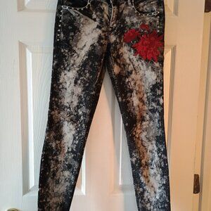 EUC Zara Trafaluc Denimwear Embroidered Studded Acid Wash/Tie Dye Size 4